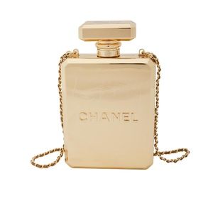 CHANEL GOLD METAL PERFUME BOTTLE EVENING BAG